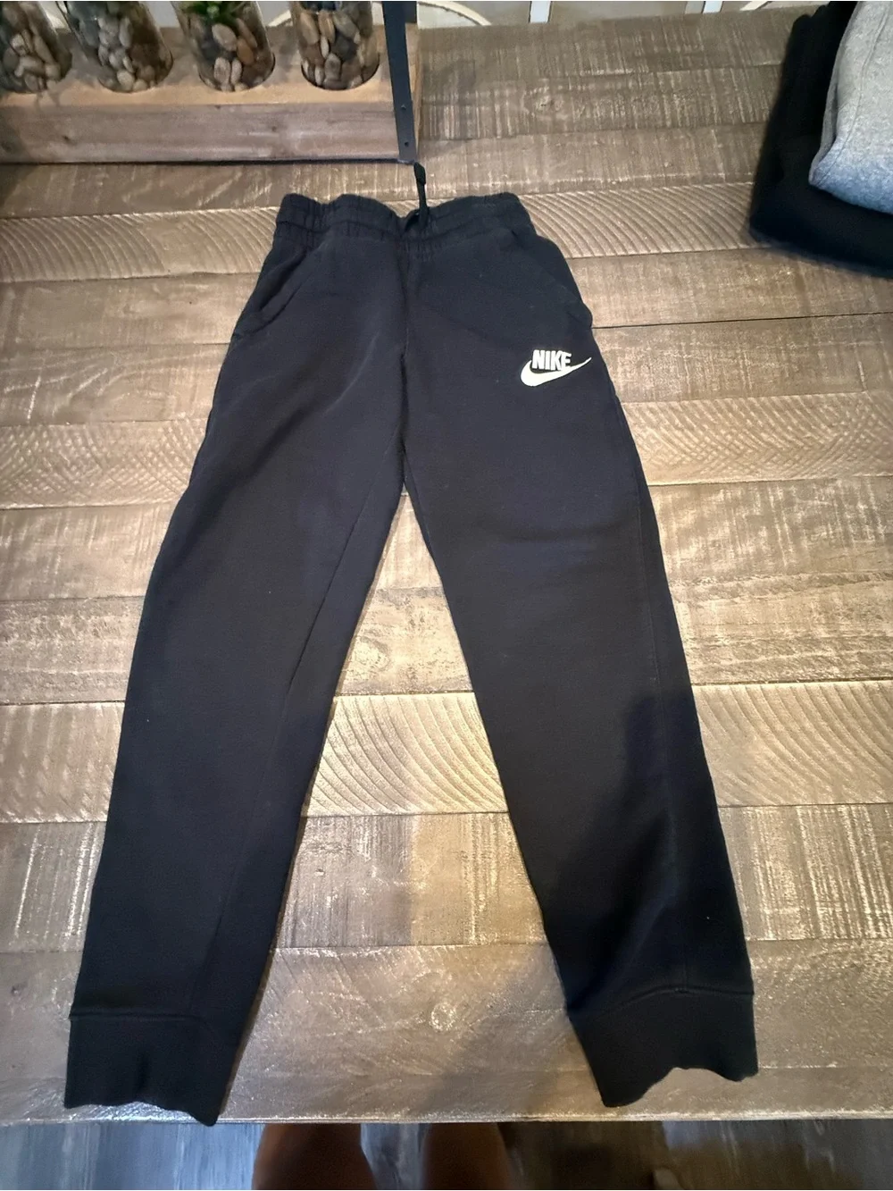 Nike Black Kids Jogger Sweatpants with White Swoosh